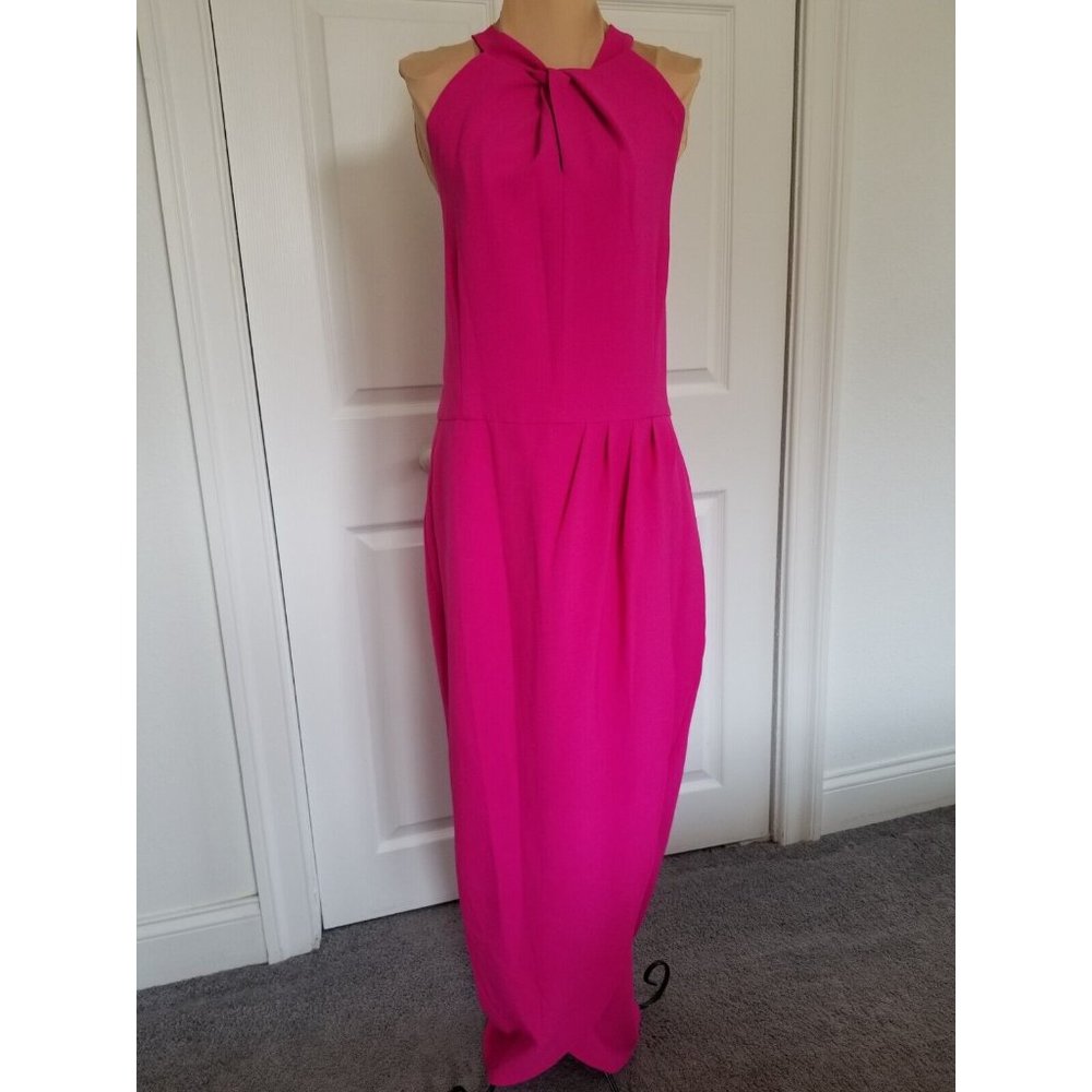 Julia Jordan Twist Halter Neck Sleeveless Tulip Hem Midi Dress  Fuchsia Size 16